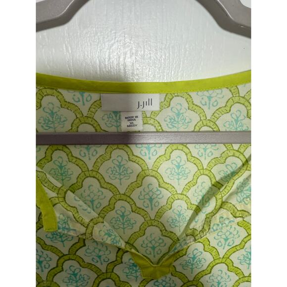 J Jill Lightweight Split Neck Tunic Green Motif Sz XL Pure Jill - Picture 7 of 8